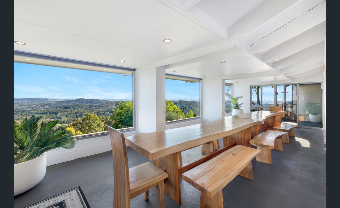 Timber table beside the hinterland view